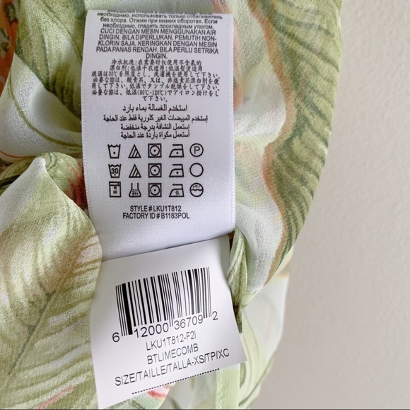 BCBGeneration • Tropical Print Sheer Overlay Top in Green and Orange, Size‎ XS - Picture 14 of 14